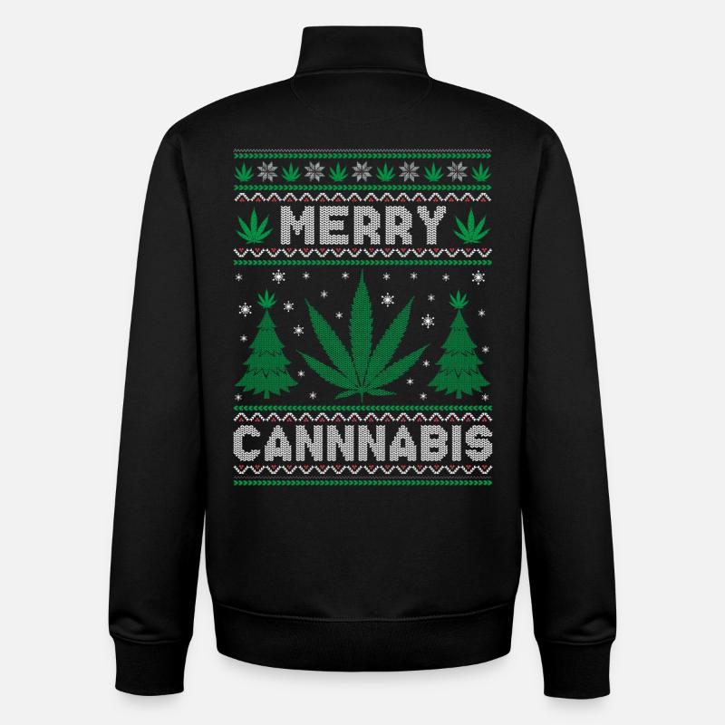 Joyeux Noël, Joyeux Cannabis - Sweat zippé unisexe en coton bio Stanley/Stella - noir