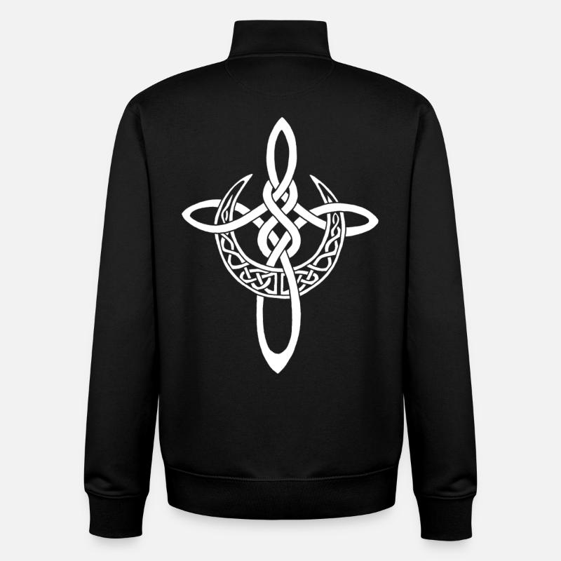 Croix lunaire blanche - Sweat zippé unisexe en coton bio Stanley/Stella - noir