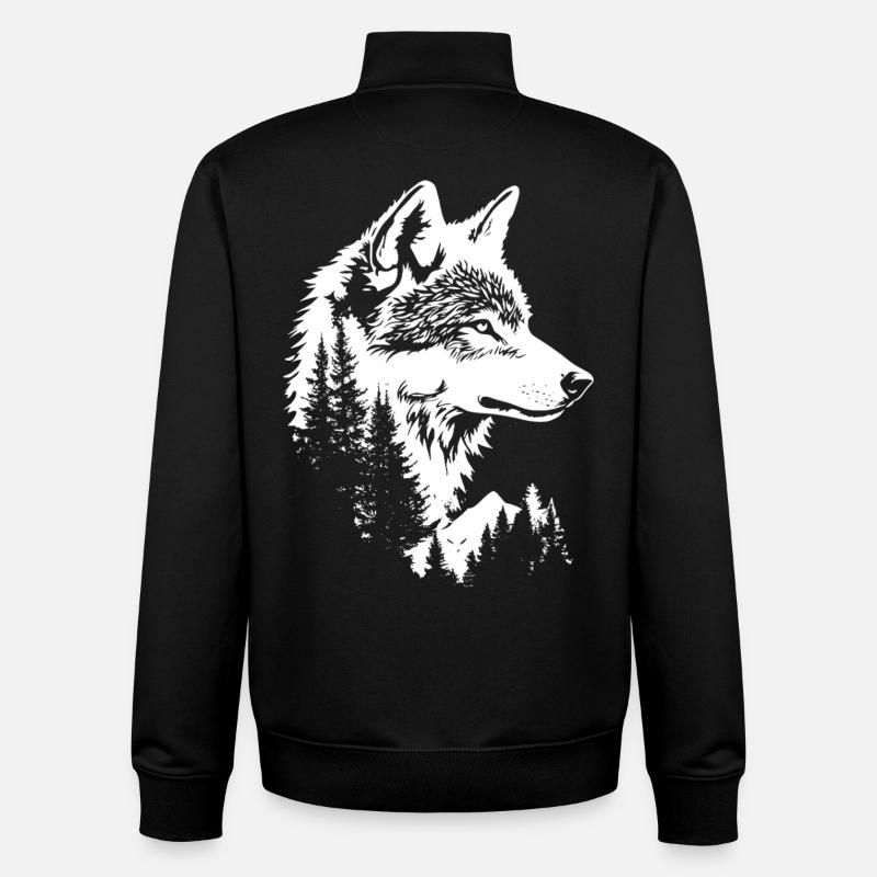 Visage de loup Nature Silhouette - Sweat zippé unisexe en coton bio Stanley/Stella - noir