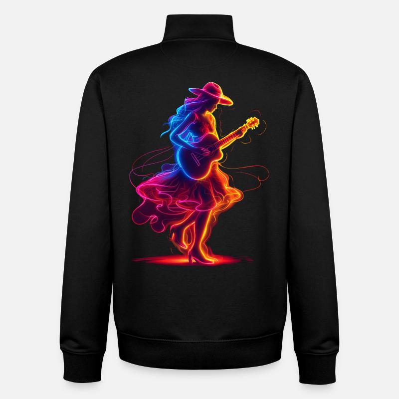 Gitarrist Mädchen Synthwave - Unisex Organic Zip Sweatshirt von Stanley/Stella - Schwarz