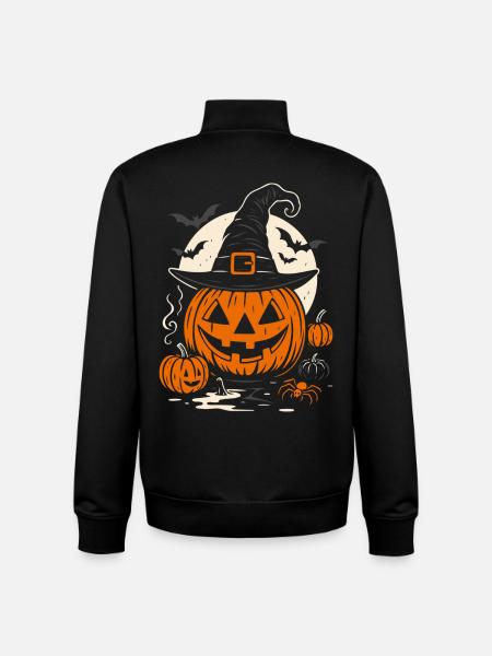 Halloween Pumpkin with Witch Hat & Spider - Unisex Organic Zip Sweatshirt by Stanley/Stella - black
