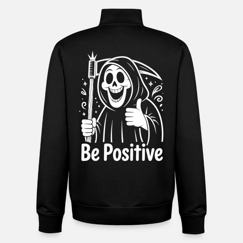 Be Positive Grim Reaper Cartoon - Unisex Organic Zip Sweatshirt by Stanley/Stella - black