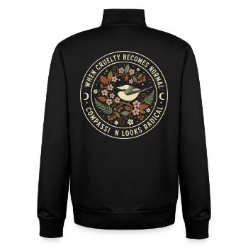 Moralischer Kompass: Verpflichtung zur Grausamkeit - Unisex Organic Zip Sweatshirt von Stanley/Stella - Schwarz - Hinten - AI Model Male 185 light (185cm)