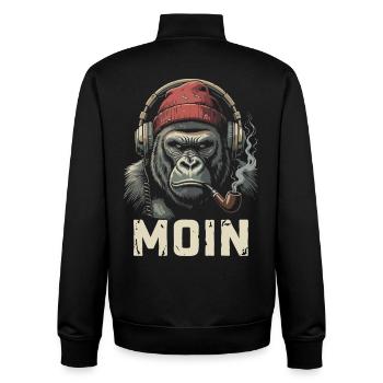 Casque Moin Gorilla Sifflet Streetwear Nordic - Sweat zippé unisexe en coton bio Stanley/Stella - noir - Dos - AI Model Male 185 light (185cm)
