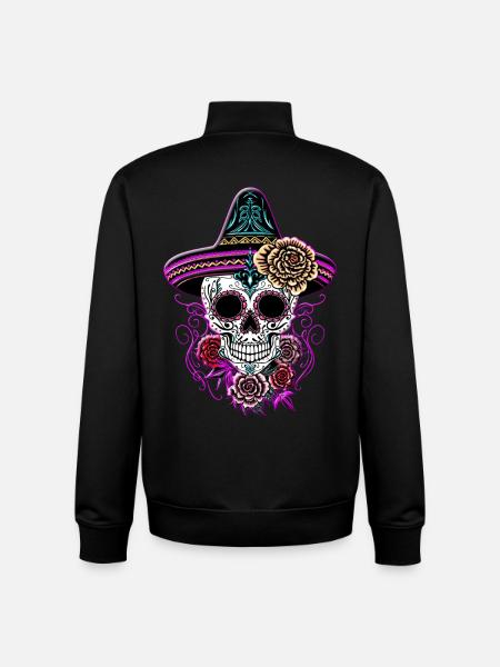 Sugar Skull Halloween Roses Sombrero - Unisex Organic Zip Sweatshirt by Stanley/Stella - black