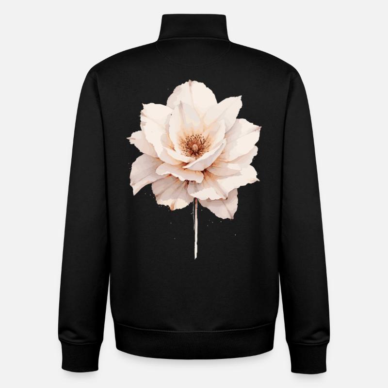 Élégante Fleur Aquarelle - Rose - Sweat zippé unisexe en coton bio Stanley/Stella - noir