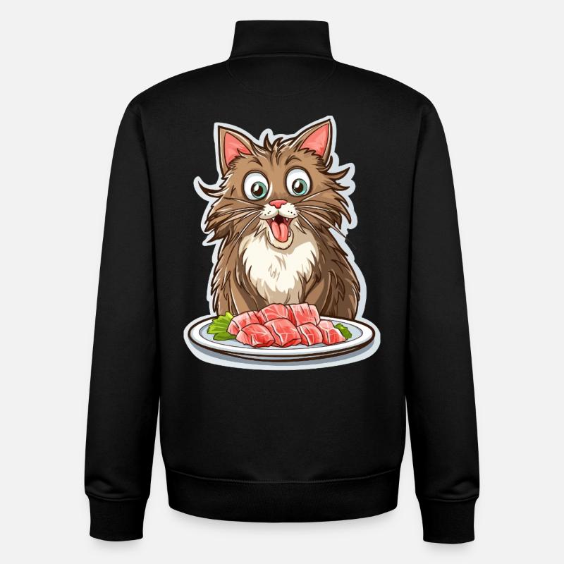 Chat Gourmand devant son Festin de Sashimis - Sweat zippé unisexe en coton bio Stanley/Stella - noir