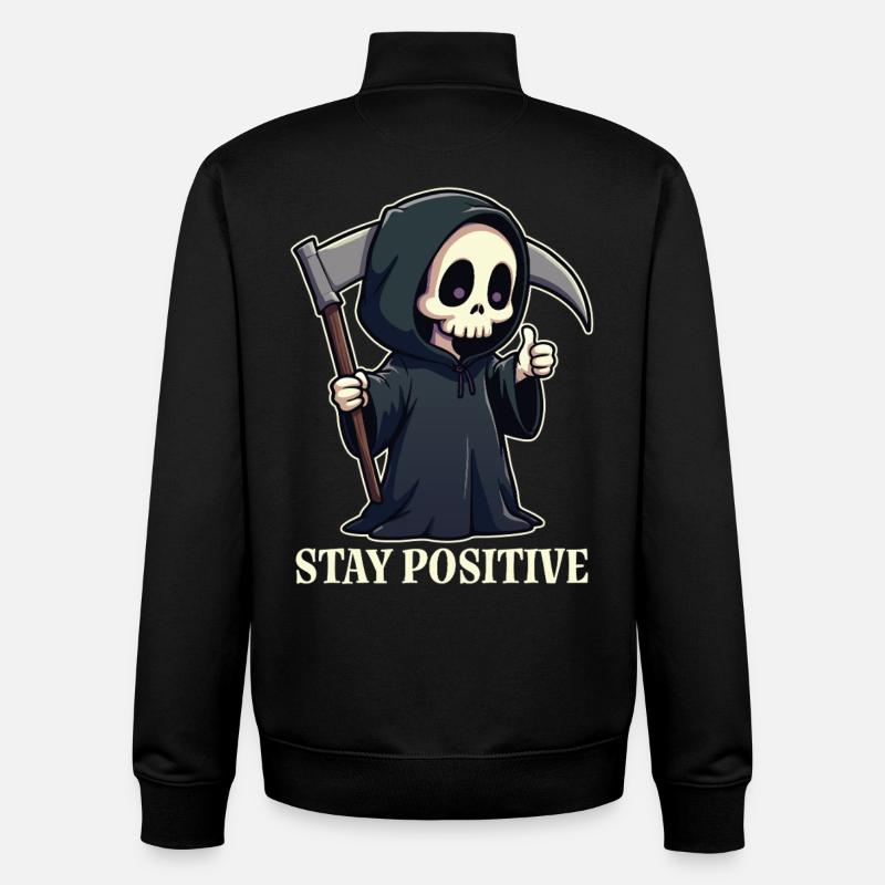 Restez positif - Sweat zippé unisexe en coton bio Stanley/Stella - noir