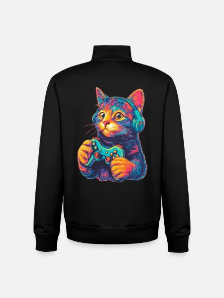 Joueur de chat drôle - Sweat zippé unisexe en coton bio Stanley/Stella - noir