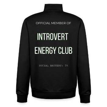 Introvert Energy Club - Lustig Social Battery Low - Unisex Organic Zip Sweatshirt by Stanley/Stella - black - Back - AI Model Male 185 light (185cm)