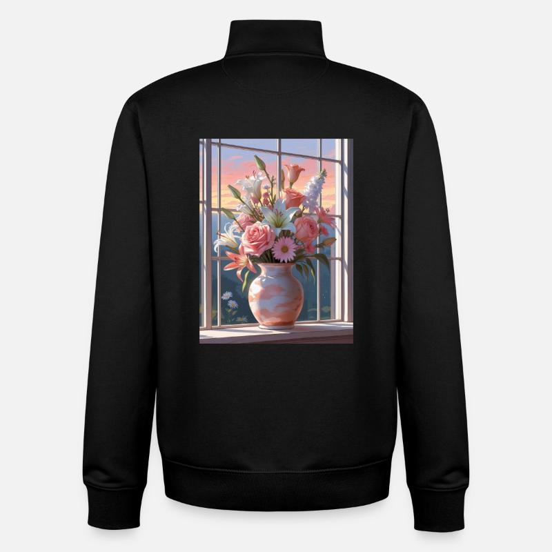 Vases de fleurs au coucher du soleil - Sweat zippé unisexe en coton bio Stanley/Stella - noir