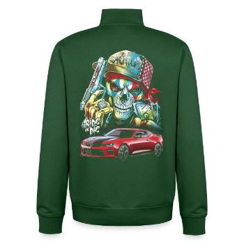 Tête de Mort, Bolide, Voiture Rouge - Sweat zippé unisexe en coton bio Stanley/Stella - vert bouteille - Dos - AI Model Male 185 dark (185cm)