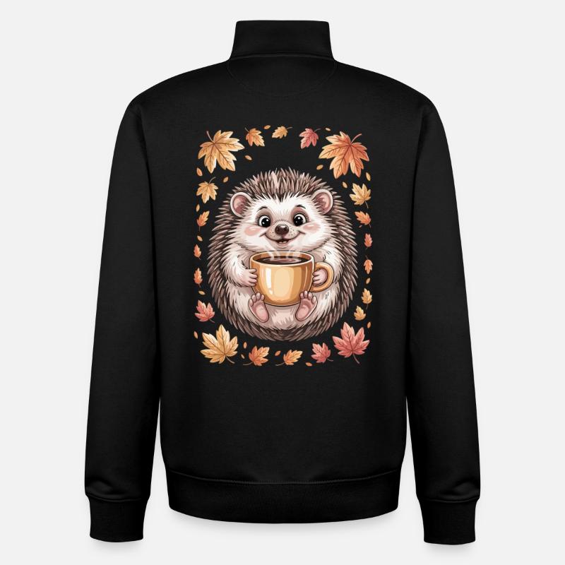 Herbstlicher Igel mit Kaffeebecher - Unisex Organic Zip Sweatshirt von Stanley/Stella - Schwarz