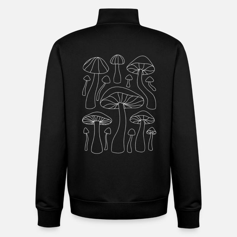 Lineart Mushroom Pattern - Unisex Organic Zip Sweatshirt by Stanley/Stella - black