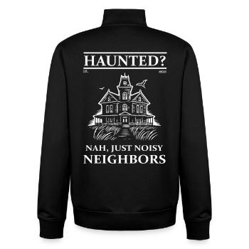 Geisterhaus – Haunted? Nah, Just Noisy Neighbors - Unisex Organic Zip Sweatshirt von Stanley/Stella - Schwarz - Hinten - AI Model Male 185 light (185cm)