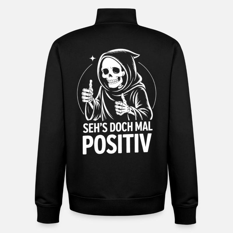 Regarde ça positivement, Faucheuse - Sweat zippé unisexe en coton bio Stanley/Stella - noir