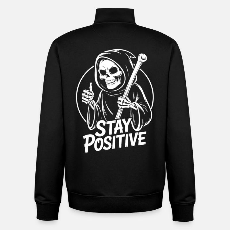 Stay Positive Grim Reaper Design - Unisex Organic Zip Sweatshirt by Stanley/Stella - black