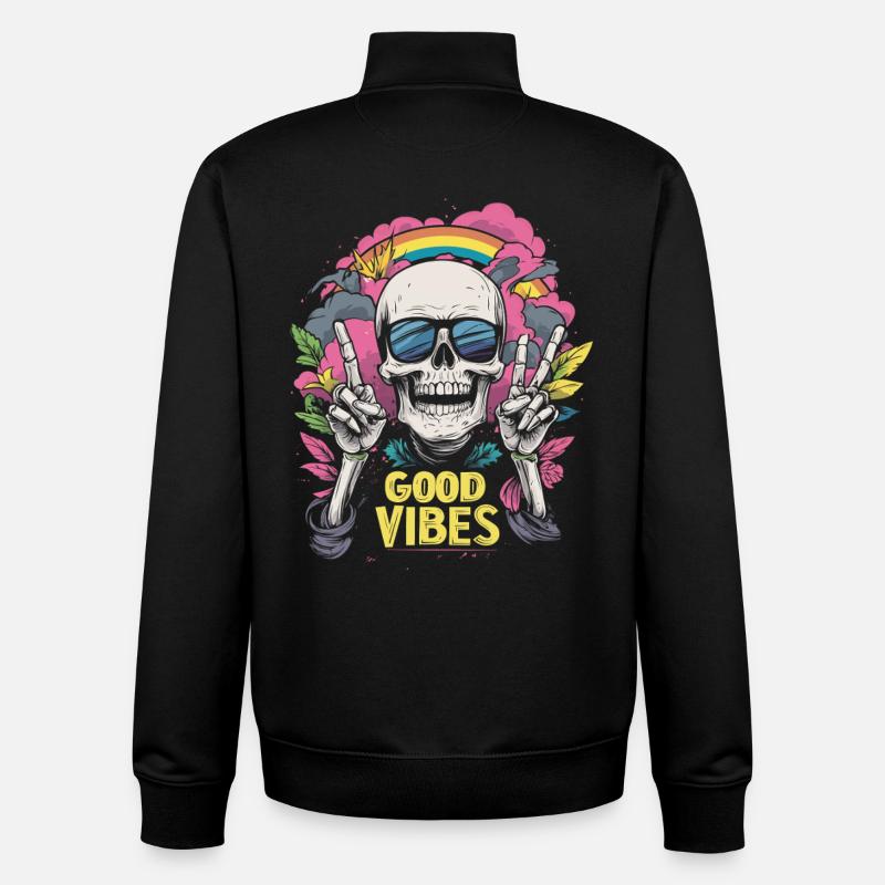 Skull Rainbow - Sweat zippé unisexe en coton bio Stanley/Stella - noir