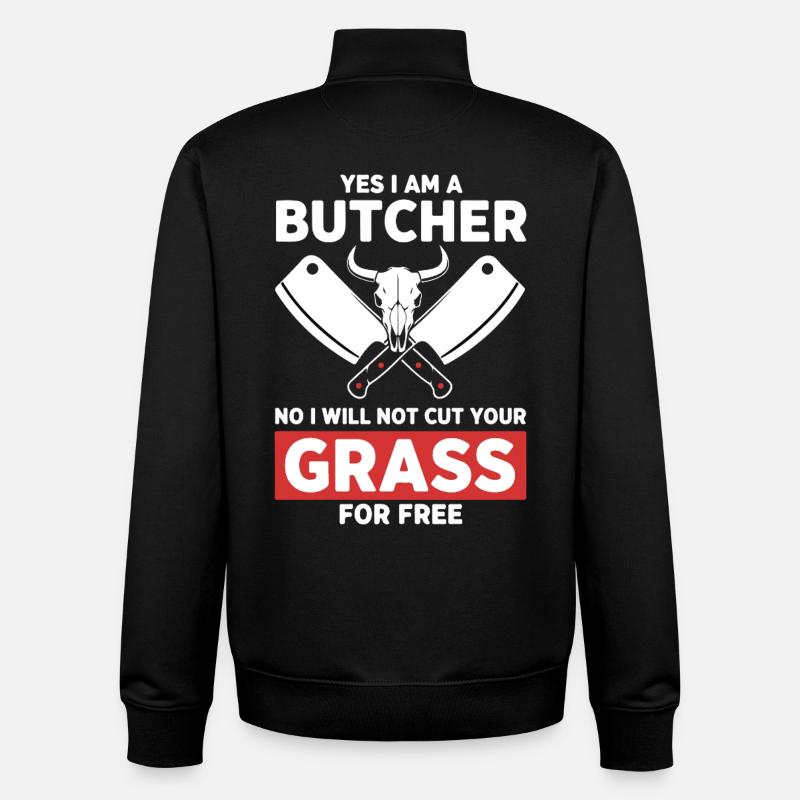 Humour Boucher Coupe Pas Herbe - Sweat zippé unisexe en coton bio Stanley/Stella - noir