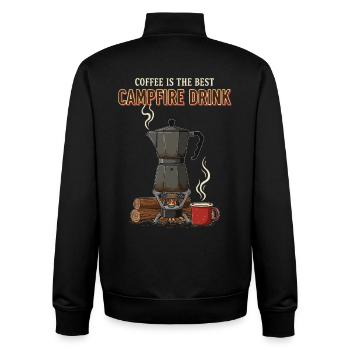 Camping Café Humour Quote Coffee Campfire Drink - Unisex Organic Zip Sweatshirt by Stanley/Stella - black - Back - AI Model Male 185 light (185cm)