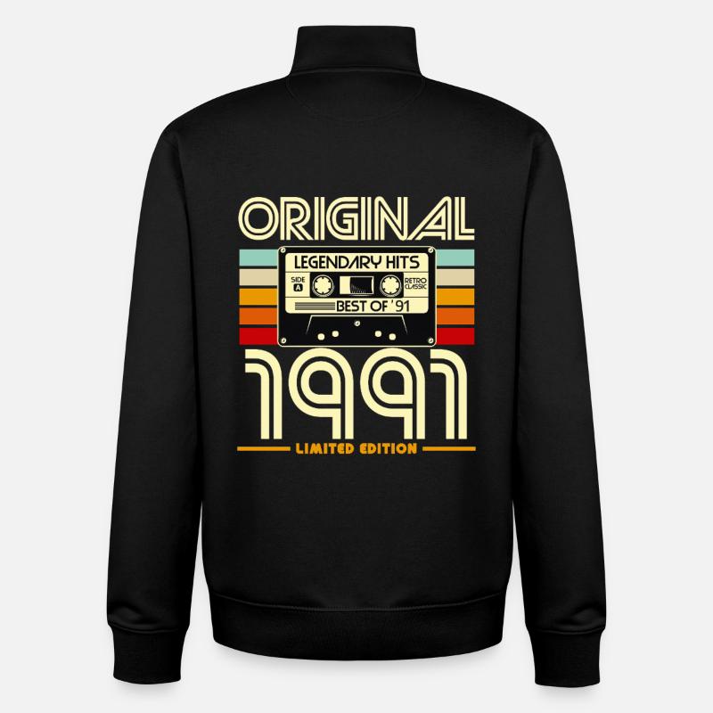 Original 1991 Retro Cassette - Sweat zippé unisexe en coton bio Stanley/Stella - noir