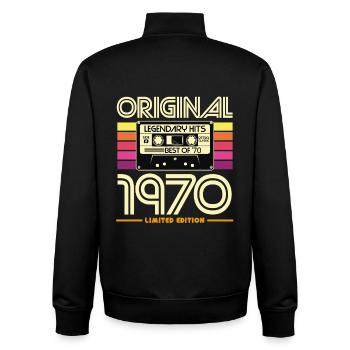 Original 1970 Retro Hits Cassette - Sweat zippé unisexe en coton bio Stanley/Stella - noir - Dos - AI Model Male 185 light (185cm)