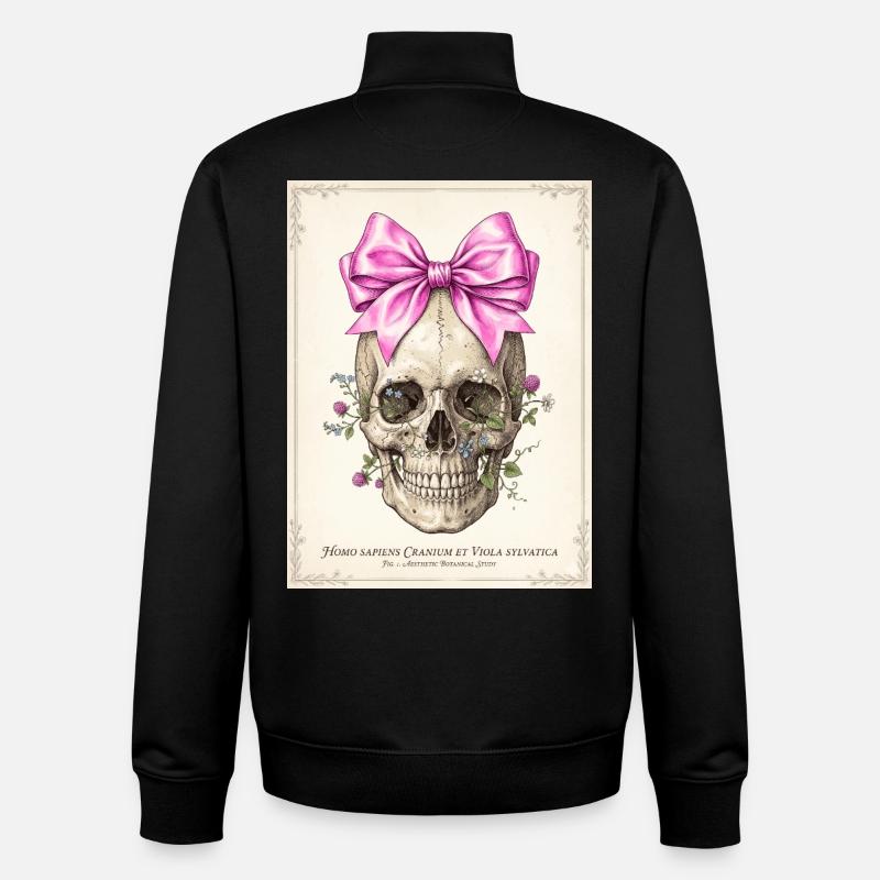 Crâne fleuri et nœud rose - Sweat zippé unisexe en coton bio Stanley/Stella - noir