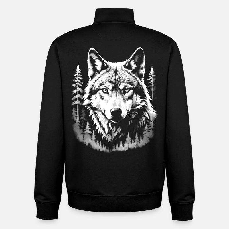 Wolf, Wald - Unisex Organic Zip Sweatshirt von Stanley/Stella - Schwarz