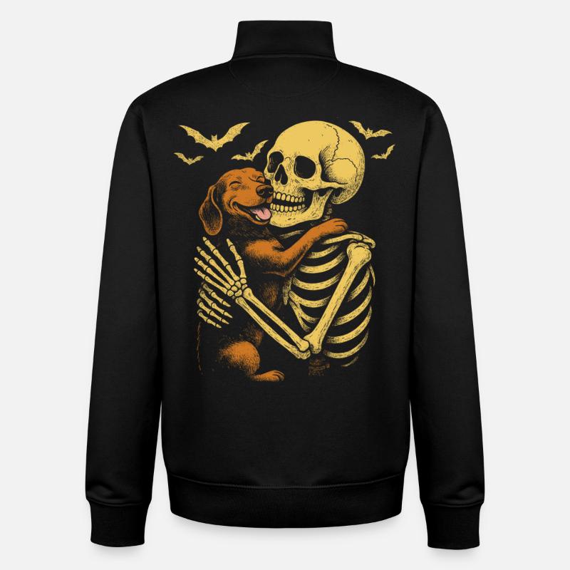 Halloween Cute Skeleton Cuddly Dachshund - Unisex Organic Zip Sweatshirt by Stanley/Stella - black