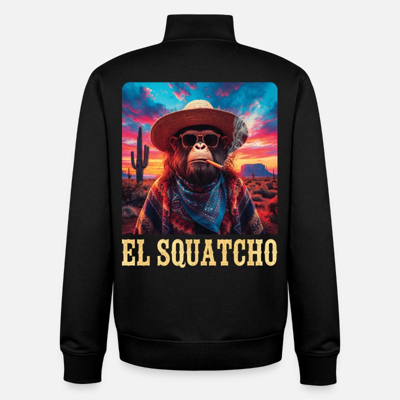 Humour Bigfoot Sasquatch Et Squatcho - Sweat zippé unisexe en coton bio Stanley/Stella - noir