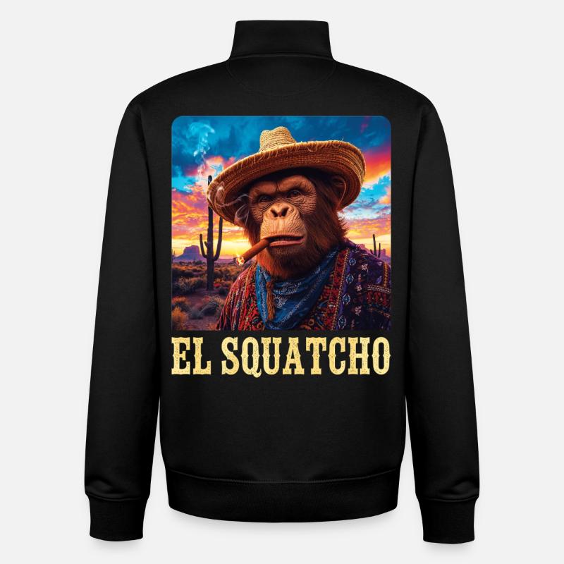 Humour Bigfoot Sasquatch Et Squatcho - Sweat zippé unisexe en coton bio Stanley/Stella - noir