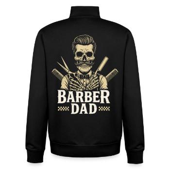 Père Barber Papa Barbier Coiffeur - Sweat zippé unisexe en coton bio Stanley/Stella - noir - Dos - AI Model Male 185 light (185cm)