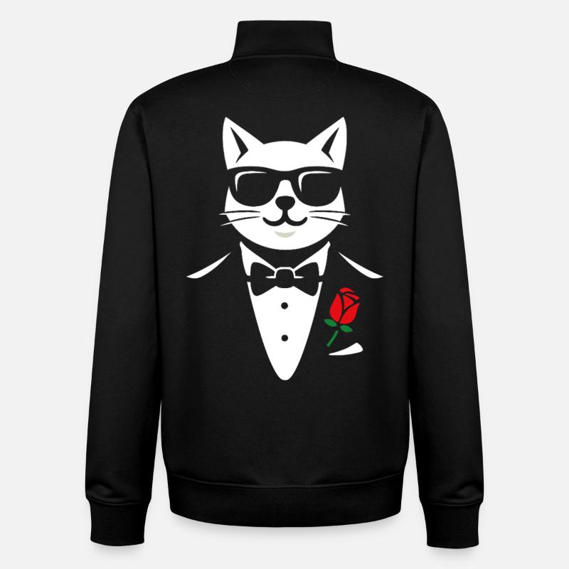 Le chat cool - Sweat zippé unisexe en coton bio Stanley/Stella - noir