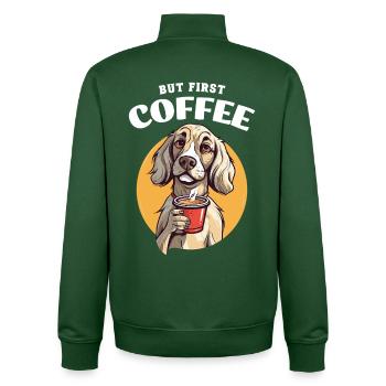 Kaffee But First Coffee Hund Tier Spruch Lustig - Unisex Organic Zip Sweatshirt von Stanley/Stella - Flaschengrün - Hinten - AI Model Male 185 dark (185cm)