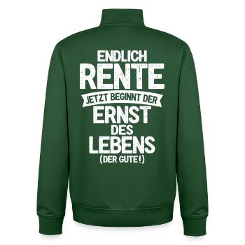 Finally retirement, now the serious side of life begins - Unisex Organic Zip Sweatshirt by Stanley/Stella - bottle green - Back - AI Model Male 185 dark (185cm)