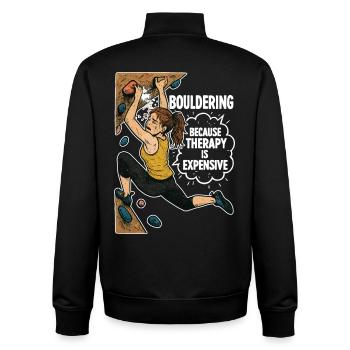 Bouldering instead of therapy – Funny climbing shirt - Unisex Organic Zip Sweatshirt by Stanley/Stella - black - Back - AI Model Male 185 light (185cm)