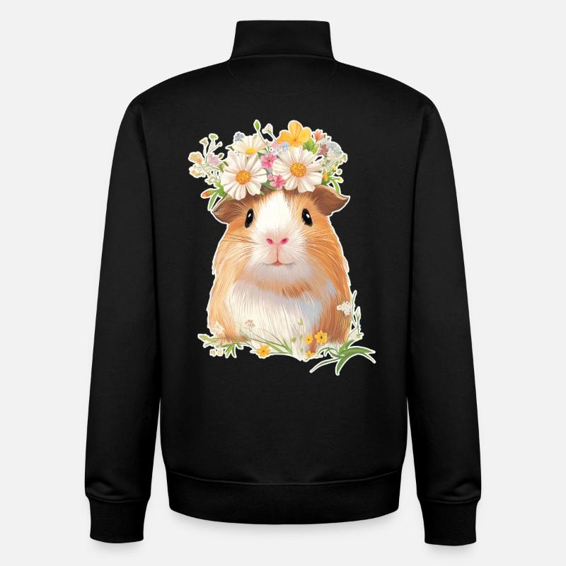 Cochon d’Inde avec des fleurs - Sweat zippé unisexe en coton bio Stanley/Stella - noir