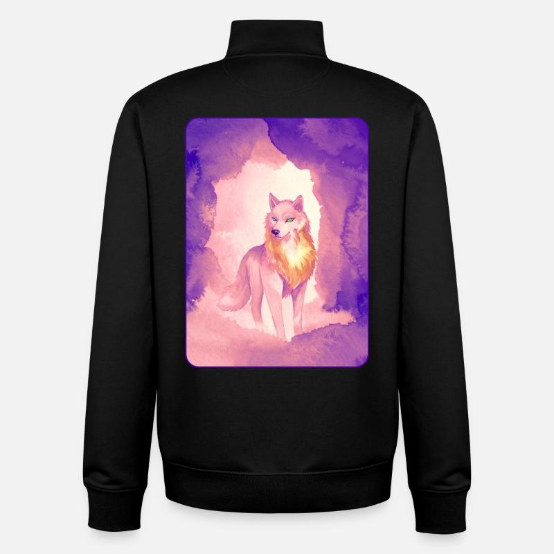 Loup blanc à l’aquarelle 2 (violet) - Sweat zippé unisexe en coton bio Stanley/Stella - noir