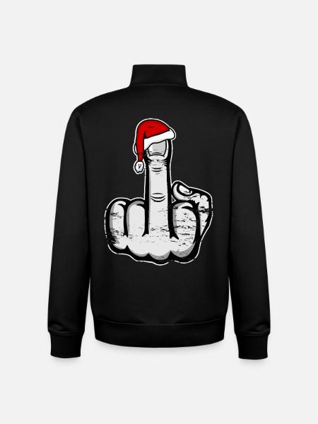 Christmas Middle Finger with Santa Hat - Unisex Organic Zip Sweatshirt by Stanley/Stella - black