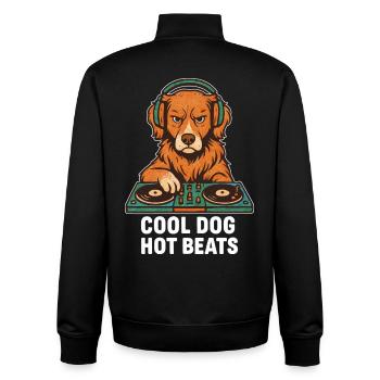DJ Toller: Cool Dog - Hot Beats Retro Retriever - Unisex Organic Zip Sweatshirt von Stanley/Stella - Schwarz - Hinten - AI Model Male 185 light (185cm)