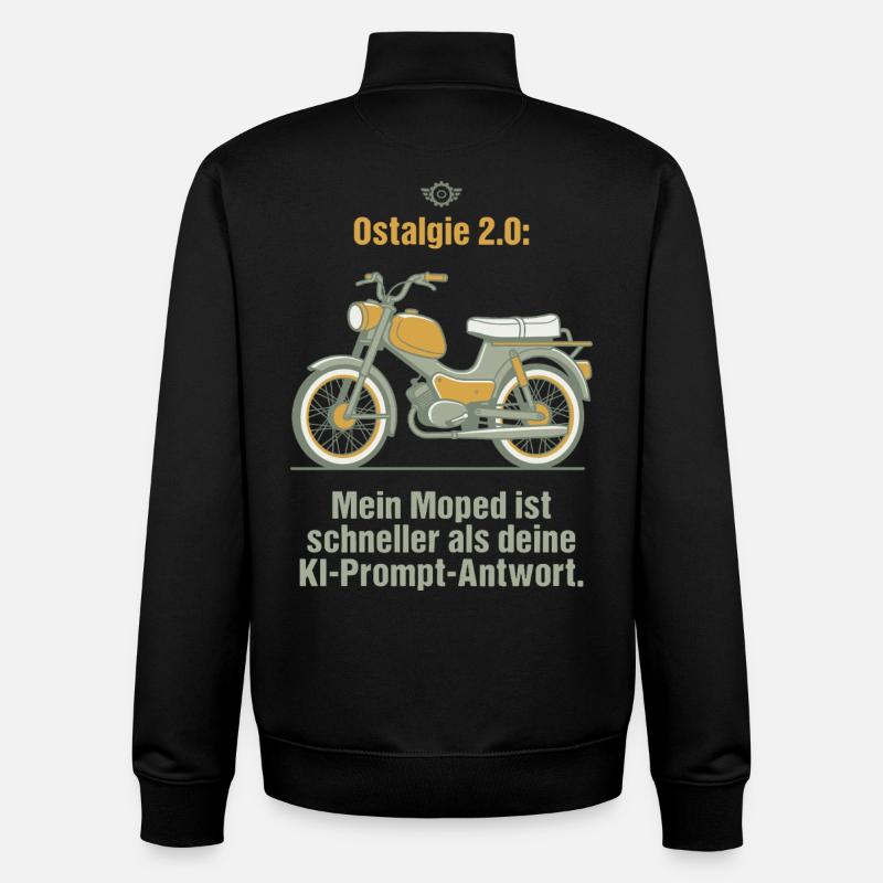 Ostalgie Moped. KI Prompt Spruch - Unisex Organic Zip Sweatshirt von Stanley/Stella - Schwarz