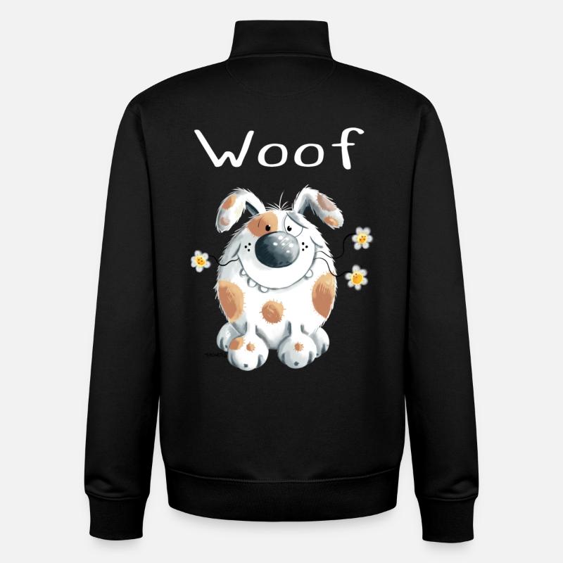 Woof Hund mit Gänseblümchen - Dog - Comic - Unisex Organic Zip Sweatshirt von Stanley/Stella - Schwarz