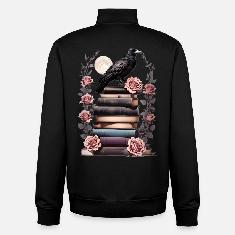 Stack of books with raven - Unisex Organic Zip Sweatshirt by Stanley/Stella - black