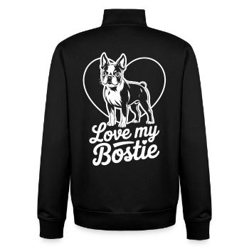 Love My Bostie - Unisex Organic Zip Sweatshirt von Stanley/Stella - Schwarz - Hinten - AI Model Male 185 light (185cm)