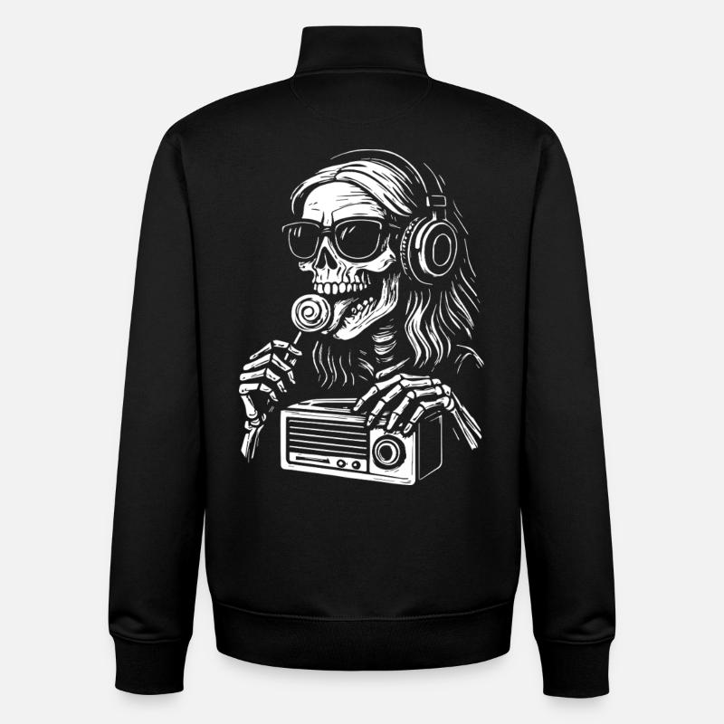 Skelett DJ mit Kopfhörern - Unisex Organic Zip Sweatshirt von Stanley/Stella - Schwarz