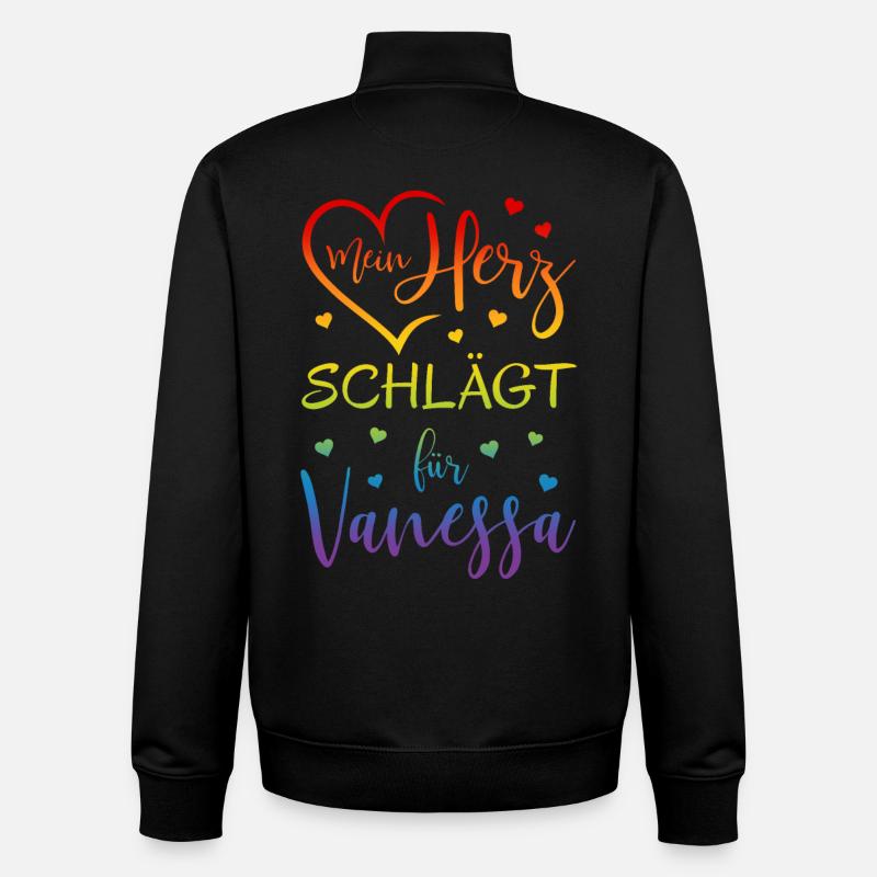 Mon coeur bat pour Vanessa Rainbow - Sweat zippé unisexe en coton bio Stanley/Stella - noir