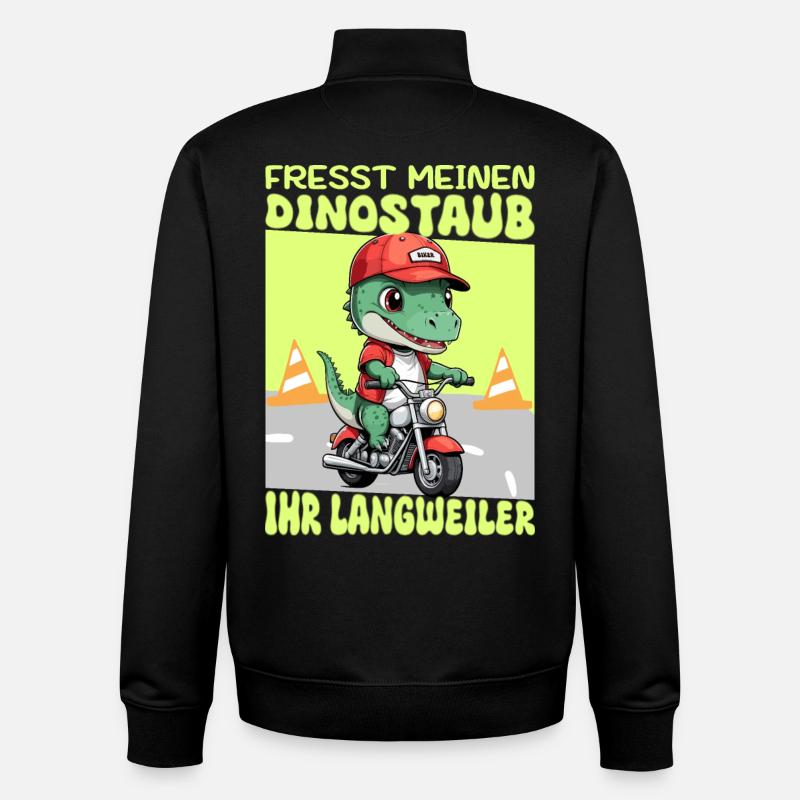 Dinosaur on Motorcycle - Unisex Organic Zip Sweatshirt by Stanley/Stella - black