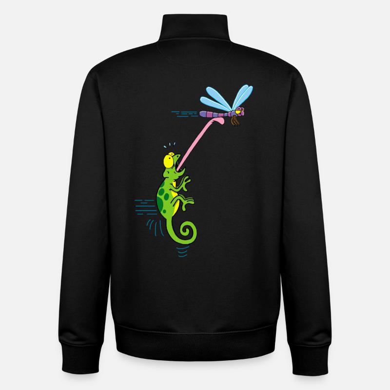 La libellule et le caméléon - Sweat zippé unisexe en coton bio Stanley/Stella - noir