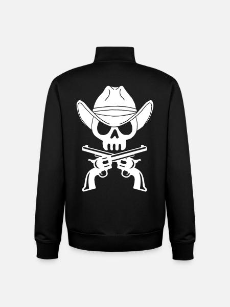 Cowboy Skull and Crossed Pistols (White) - Unisex Organic Zip Sweatshirt by Stanley/Stella - black