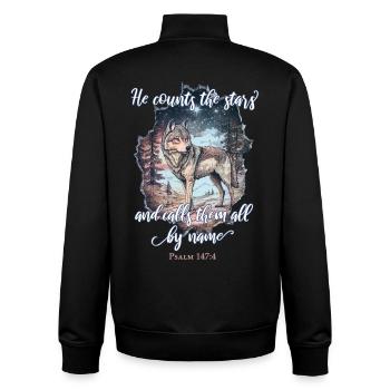 Wolf Christian - Unisex Organic Zip Sweatshirt by Stanley/Stella - black - Back - AI Model Male 185 light (185cm)